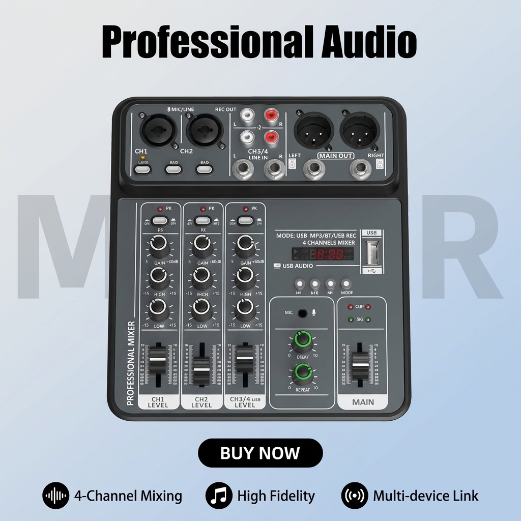 Audio Music Dj - Konsol Pencampur Audio Profesional 4 Saluran,